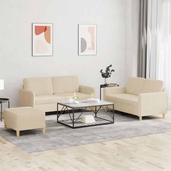 ARDEBO.de - 3-tlg. Sofagarnitur mit Kissen Creme Stoff