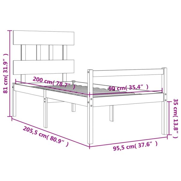 Seniorenbett mit Kopfteil 90x200 cm Massivholz