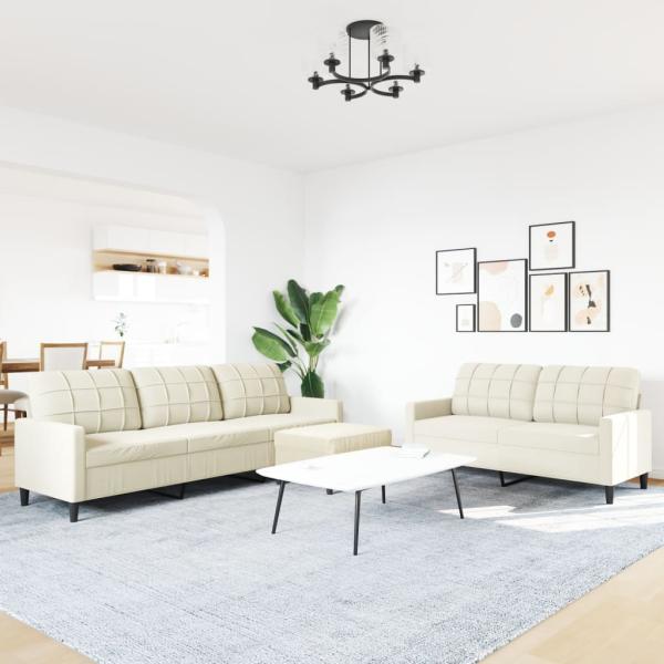 3-tlg. Sofagarnitur mit Kissen Creme Samt