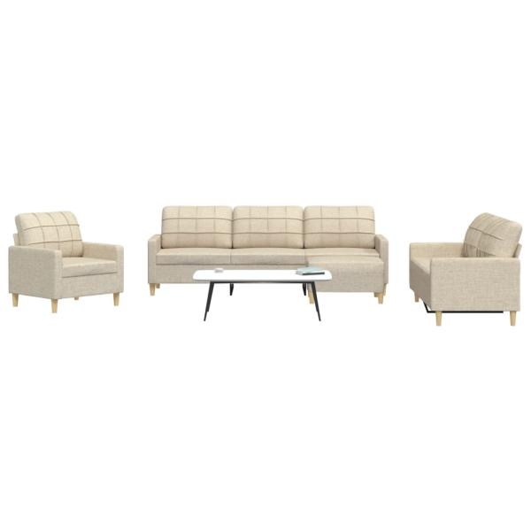 ARDEBO.de - 4-tlg. Sofagarnitur mit Fußhocker Creme Stoff