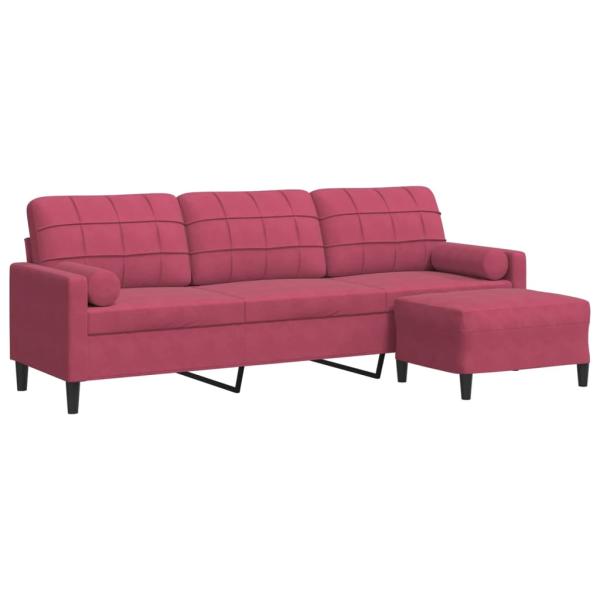 ARDEBO.de - 3-Sitzer-Sofa mit Hocker Weinrot 210 cm Samt