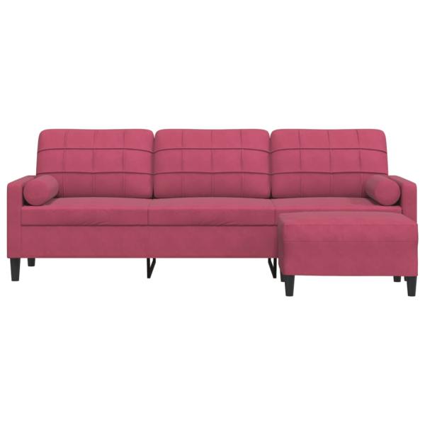 3-Sitzer-Sofa mit Hocker Weinrot 210 cm Samt
