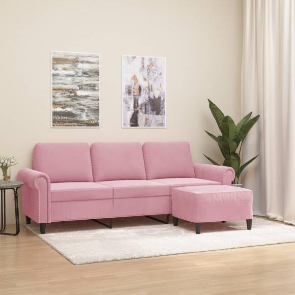 ARDEBO.de - 3-Sitzer-Sofa mit Hocker Rosa 180 cm Samt