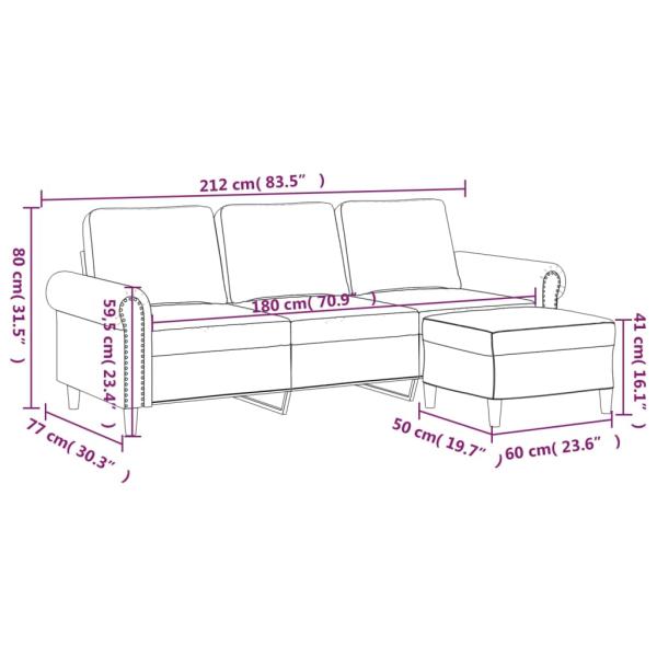 3-Sitzer-Sofa mit Hocker Rosa 180 cm Samt