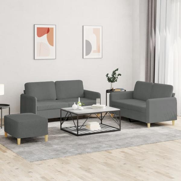 ARDEBO.de - 3-tlg. Sofagarnitur mit Kissen Dunkelgrau Stoff