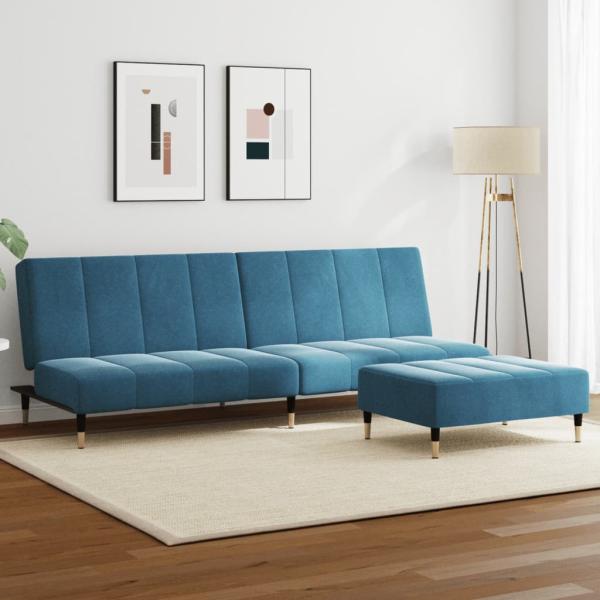 ARDEBO.de - Schlafsofa 2-Sitzer mit Fußhocker Blau Samt