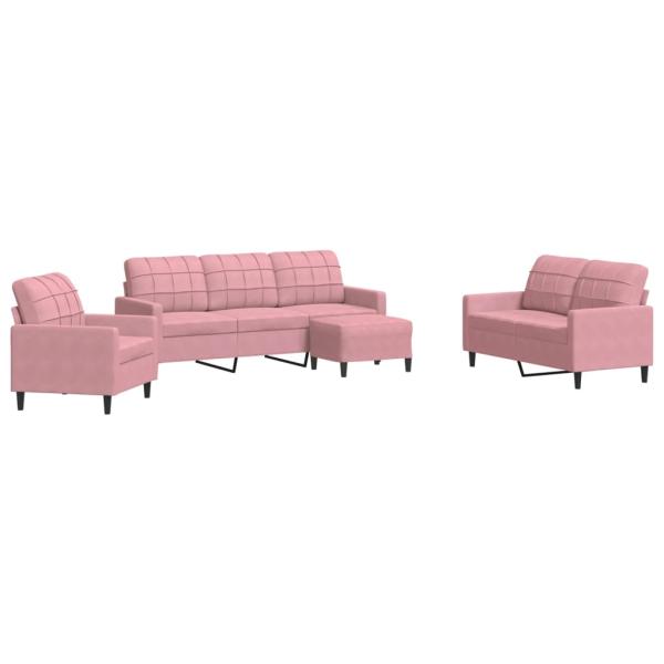 4-tlg. Sofagarnitur mit Kissen Rosa Samt