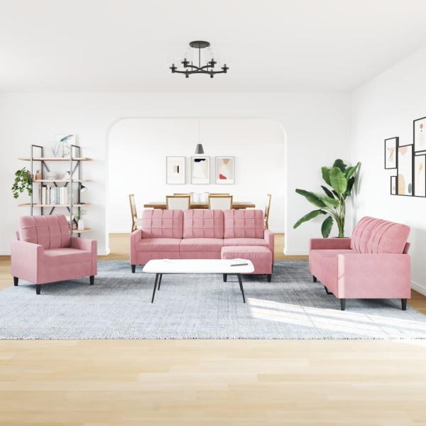 4-tlg. Sofagarnitur mit Kissen Rosa Samt