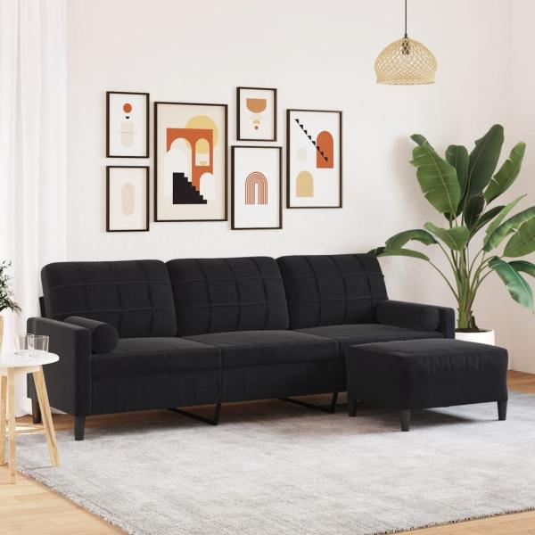ARDEBO.de - 3-Sitzer-Sofa mit Hocker Schwarz 210 cm Samt