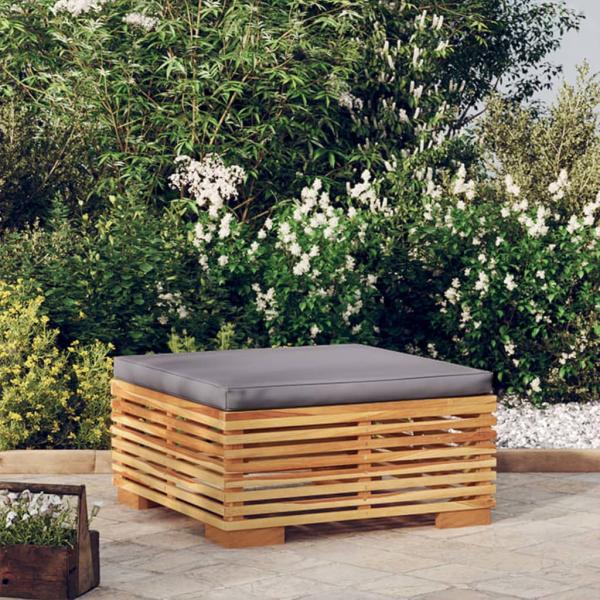 ARDEBO.de - Gartenhocker mit Dunkelgrauen Kissen Massivholz Teak