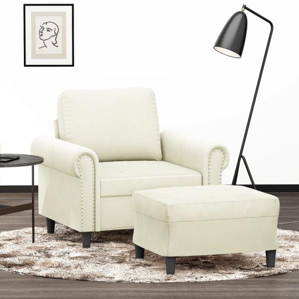 ARDEBO.de - Sessel mit Hocker Creme 60 cm Samt