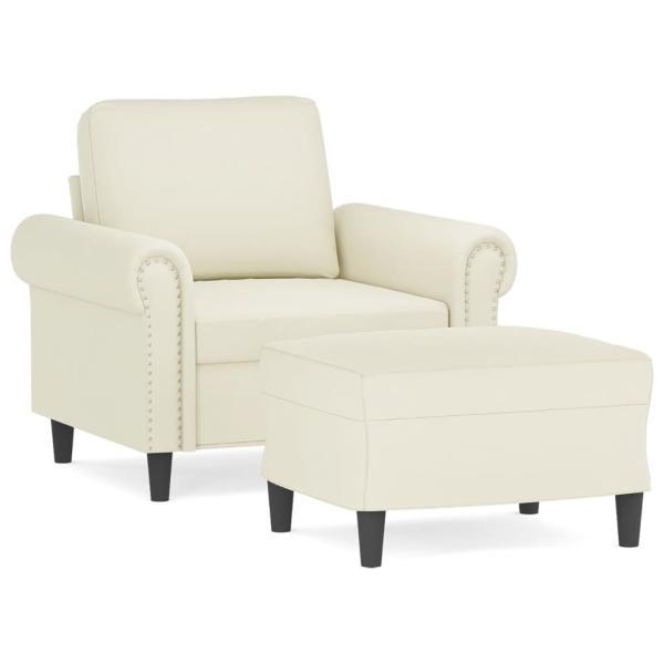 Sessel mit Hocker Creme 60 cm Samt