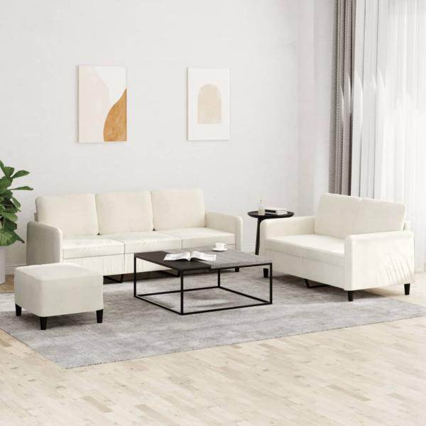 ARDEBO.de - 3-tlg. Sofagarnitur Creme Samt