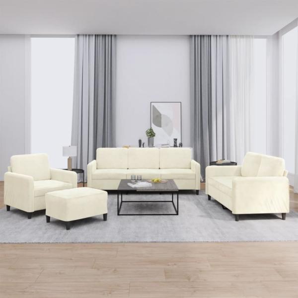 ARDEBO.de - 4-tlg. Sofagarnitur Creme Samt