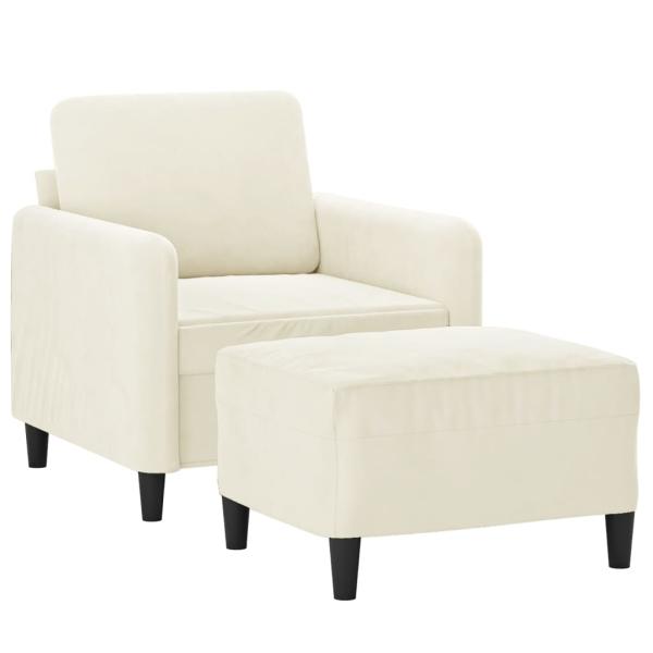 Sessel mit Hocker Creme 60 cm Samt