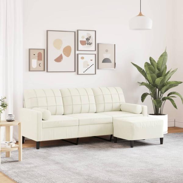 ARDEBO.de - 3-Sitzer-Sofa mit Hocker Creme 180 cm Samt