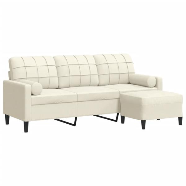 3-Sitzer-Sofa mit Hocker Creme 180 cm Samt
