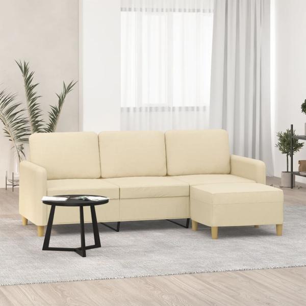ARDEBO.de - 3-Sitzer-Sofa mit Hocker Creme 180 cm Stoff