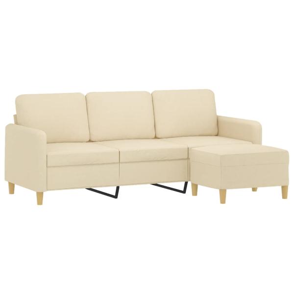3-Sitzer-Sofa mit Hocker Creme 180 cm Stoff