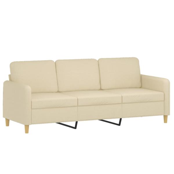 3-Sitzer-Sofa mit Hocker Creme 180 cm Stoff