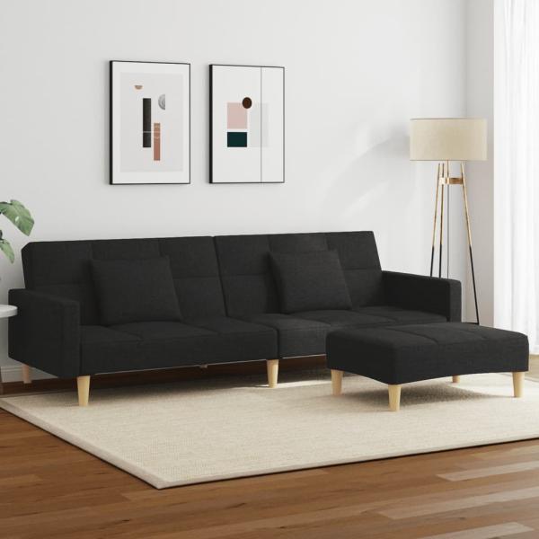 ARDEBO.de - Schlafsofa 2-Sitzer mit Fußhocker Schwarz Stoff