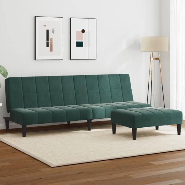 ARDEBO.de - Schlafsofa 2-Sitzer mit Fußhocker Dunkelgrün Samt