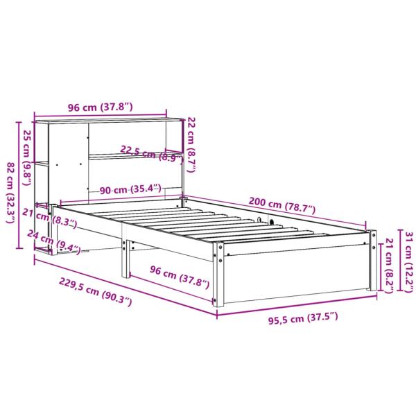 Massivholzbett mit Regal ohne Matratze 90x200 cm Kiefernholz