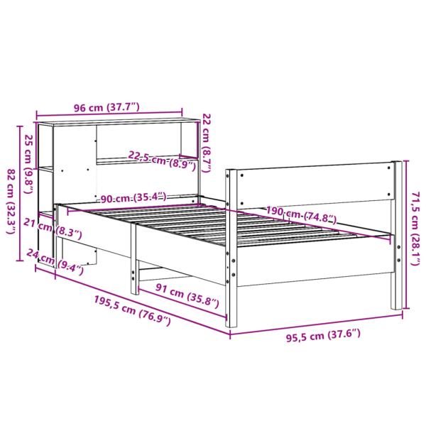 Massivholzbett mit Regal ohne Matratze Weiß 90x190 cm Kiefer