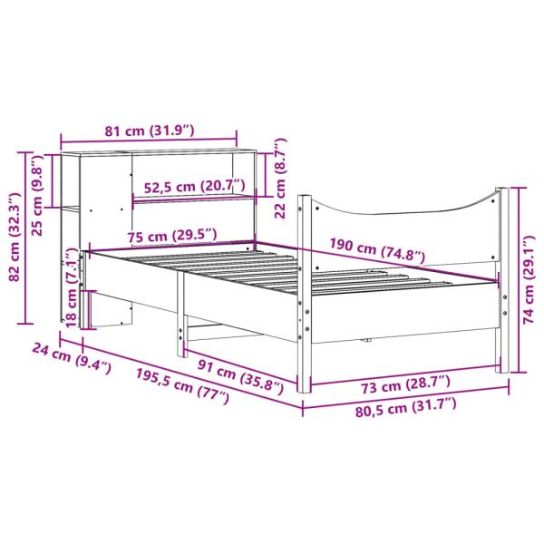 Massivholzbett ohne Matratze 75x190 cm Kiefernholz