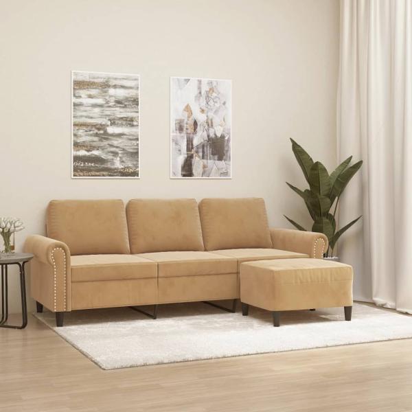 ARDEBO.de - 3-Sitzer-Sofa mit Hocker Braun 180 cm Samt