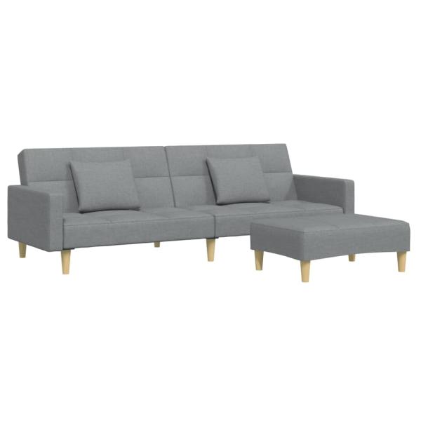 Schlafsofa 2-Sitzer mit Fußhocker Hellgrau Stoff