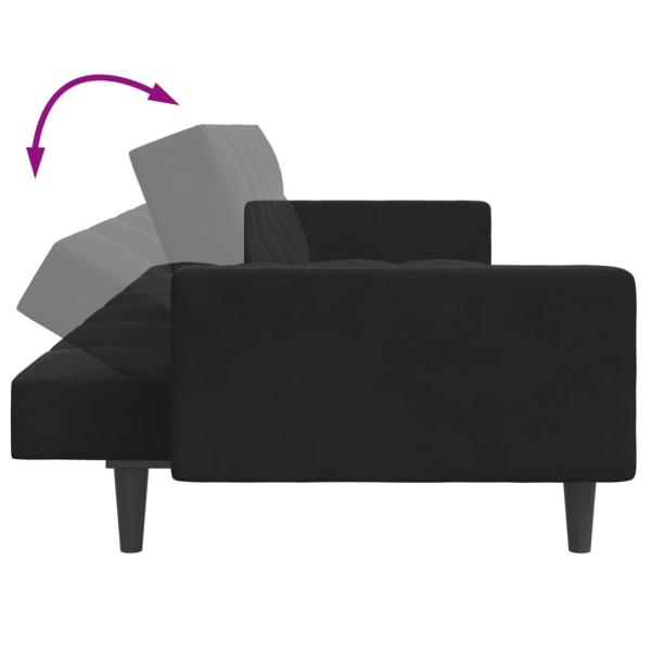 Schlafsofa 2-Sitzer mit Fußhocker Schwarz Samt