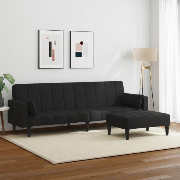 Schlafsofa 2-Sitzer mit Fußhocker Schwarz Stoff