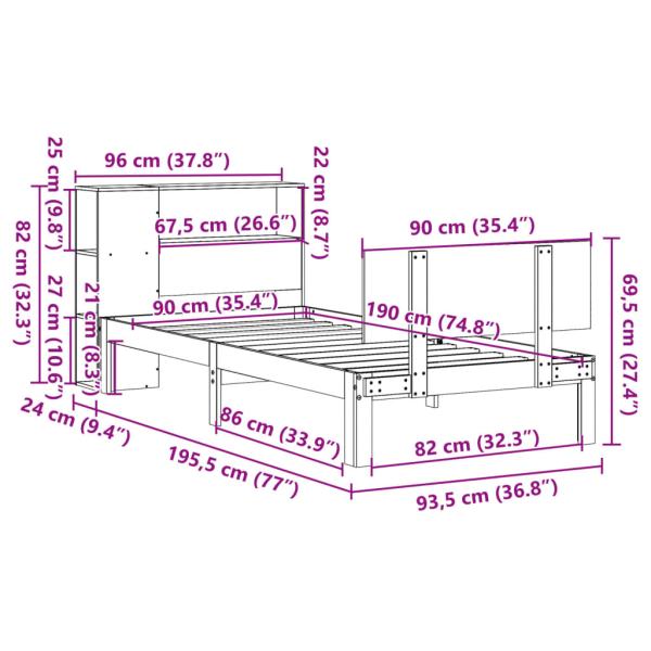 Massivholzbett mit Regal ohne Matratze 90x190 cm Kiefer