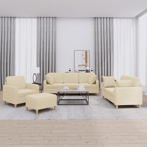 ARDEBO.de - 4-tlg. Sofagarnitur mit Kissen Creme Stoff