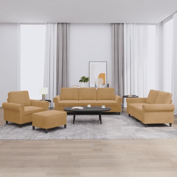 ARDEBO.de - 4-tlg. Sofagarnitur mit Kissen Braun Samt