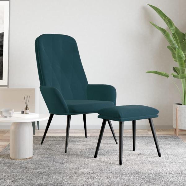 ARDEBO.de - Relaxsessel mit Hocker Blau Samt