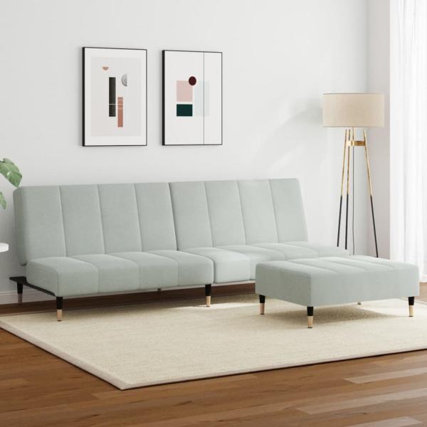 ARDEBO.de - Schlafsofa 2-Sitzer mit Fußhocker Hellgrau Samt