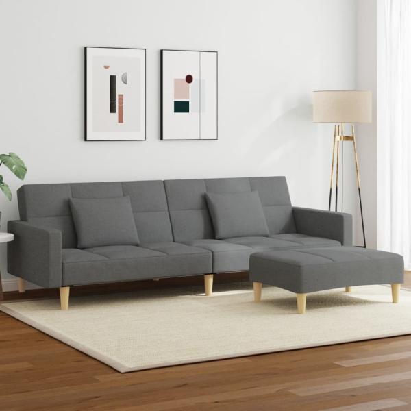 ARDEBO.de - Schlafsofa 2-Sitzer mit Fußhocker Dunkelgrau Stoff