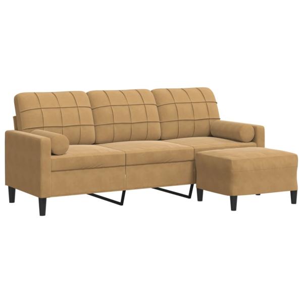 3-Sitzer-Sofa mit Hocker Braun 180 cm Samt