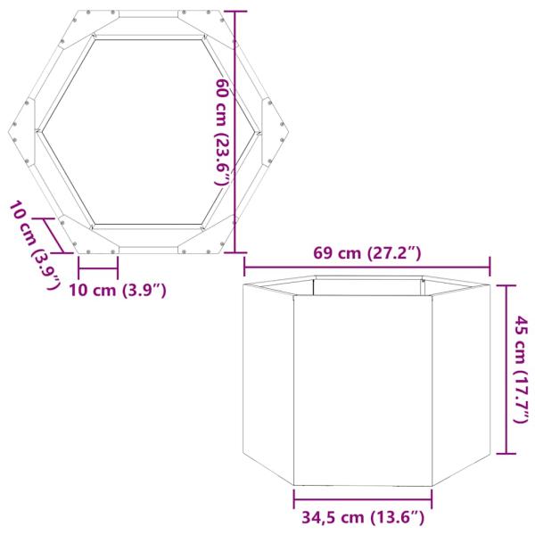 Pflanzkübel Sechseckig 69x60x45 Verzinkter Stahl