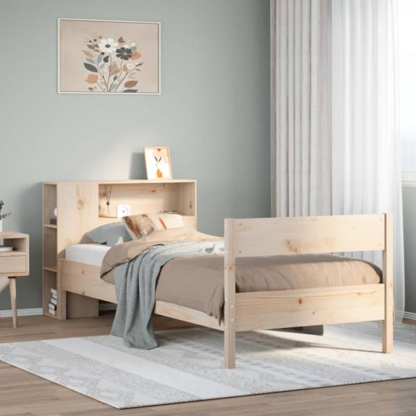ARDEBO.de - Massivholzbett mit Regal ohne Matratze 90x190 cm Kiefer