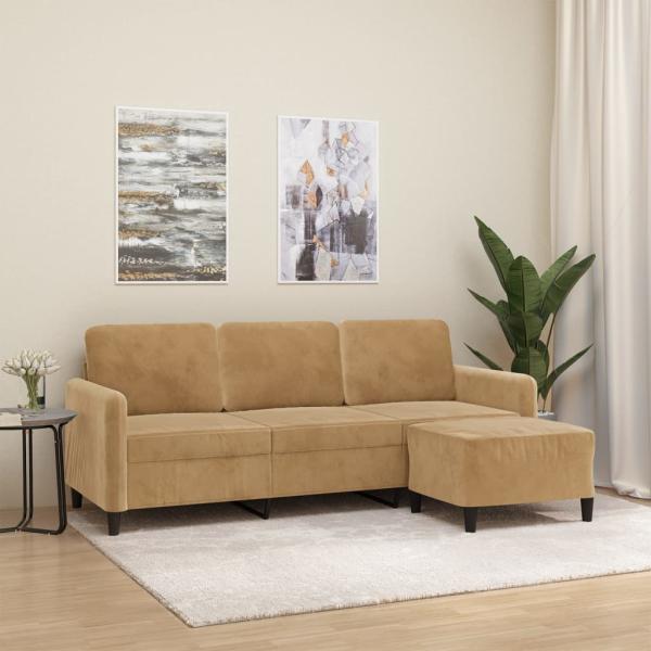 ARDEBO.de - 3-Sitzer-Sofa mit Hocker Braun 180 cm Samt