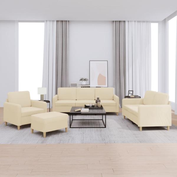 ARDEBO.de - 4-tlg. Sofagarnitur mit Kissen Creme Stoff