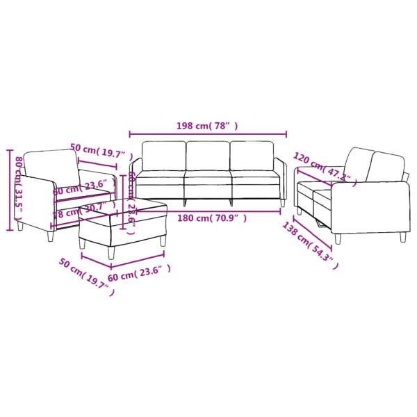 4-tlg. Sofagarnitur mit Kissen Creme Stoff
