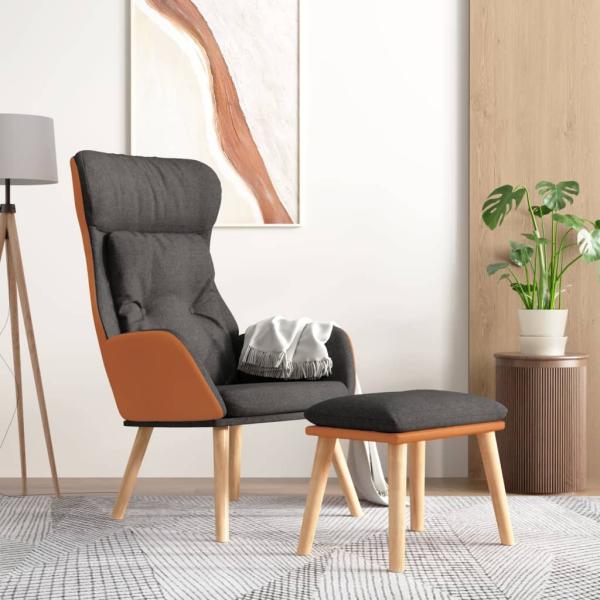 ARDEBO.de - Relaxsessel mit Hocker Dunkelgrau Kunstleder & Stoff