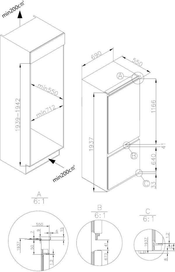 ARDEBO.de Amica EKGCS 389 200 Einbau-Kühl-/Gefrierkombination, Nischenhöhe: 194 cm, 341 L, NoFrost, Schlepptür-Technik, Ökofunktion, Superkühlfunktion, Inverter Kompressor, weiß (1195130)