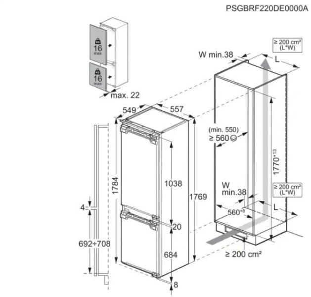AEG OSC5S183EF Einbau Kühl-Gefrierkombination, Nischenhöhe 178 cm, 262 L, LowFrost, Festtürtechnik, Frostmatic, Flexi-Space