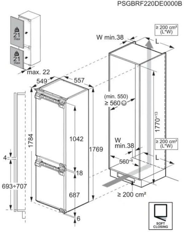 AEG TSC8M183DC Einbau Kühl-Gefrierkombination, Nischenhöhe 178 cm, 245 L, NoFrost, Festtür, LED Beleuchtung, ExtraChill Schublade