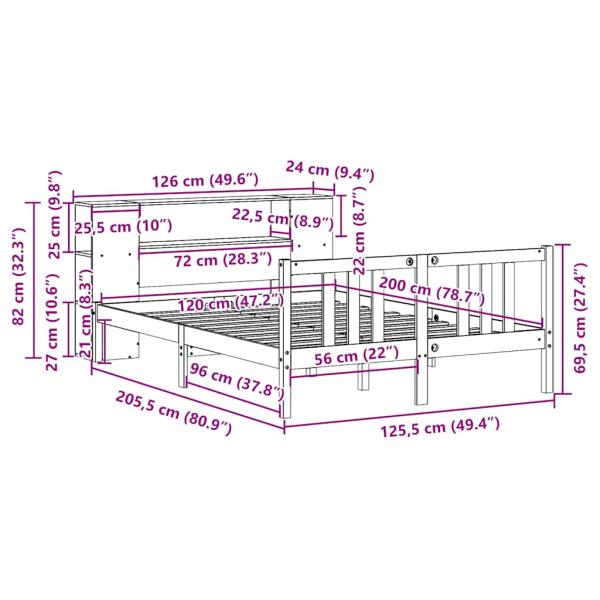 Bücherregalbett ohne Matratze 120x200 cm Massivholz Kiefer